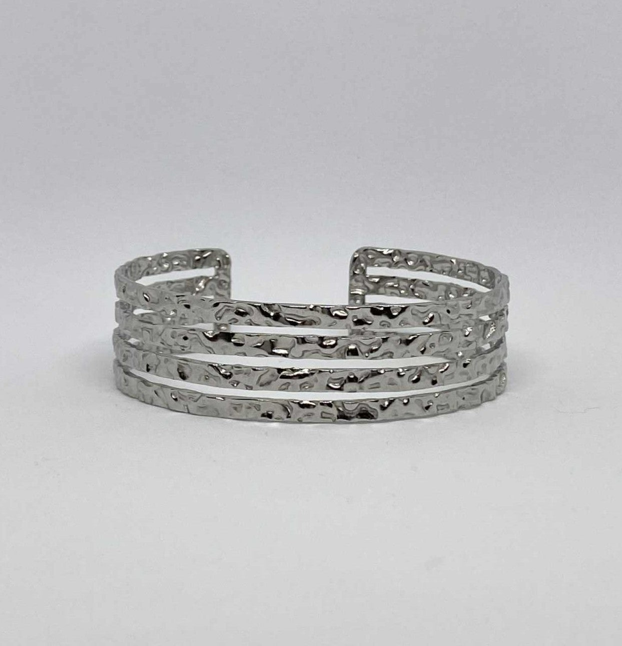 4-Strand Silver Hammered Cuff Bangle