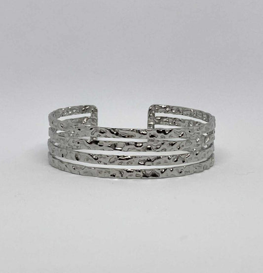 4-Strand Silver Hammered Cuff Bangle