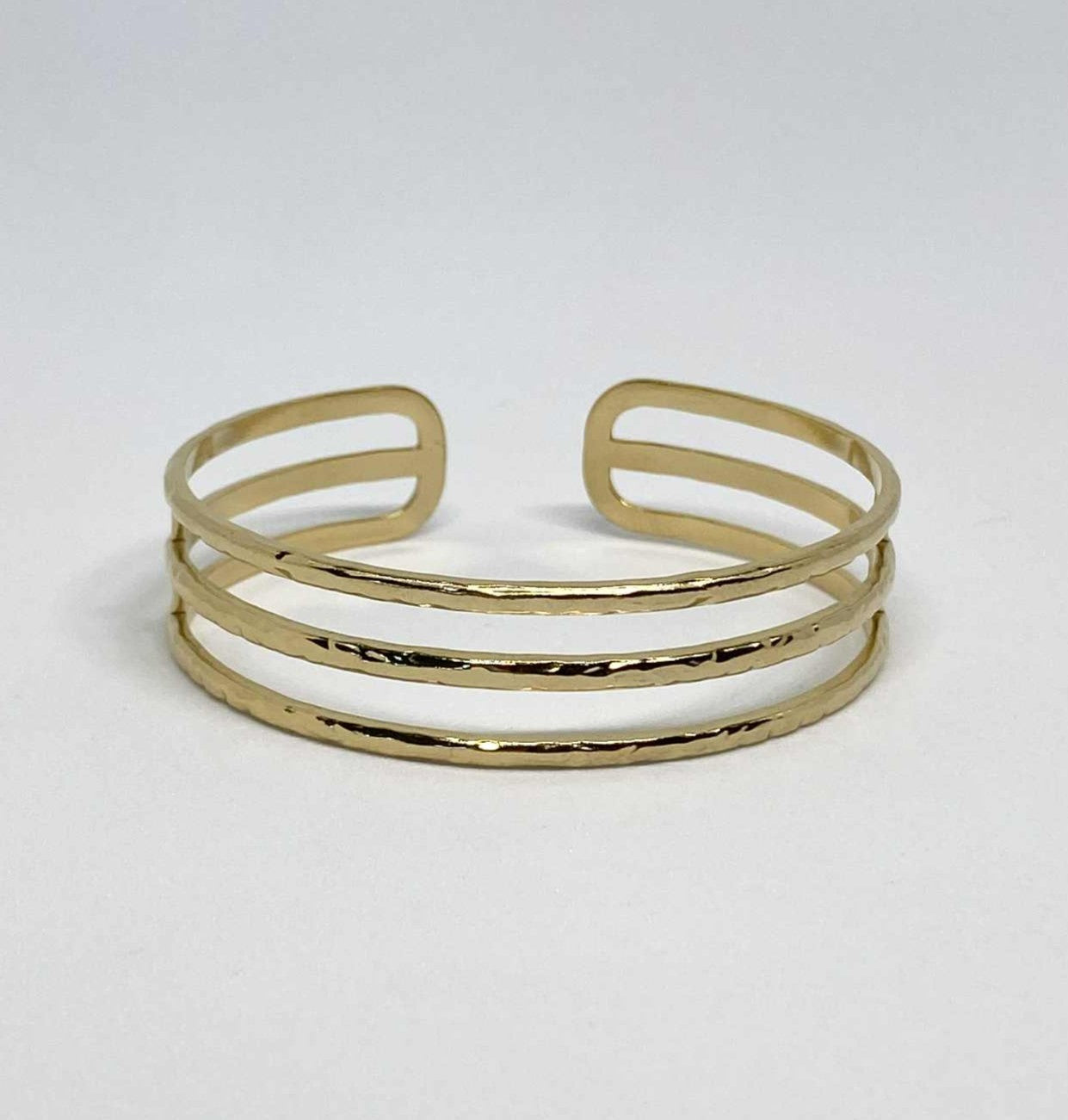 Triple Band Hammered Gold Cuff Bracelet