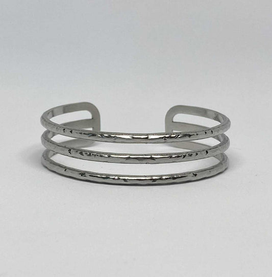 Triple Band Hammered Silver Cuff Bracelet